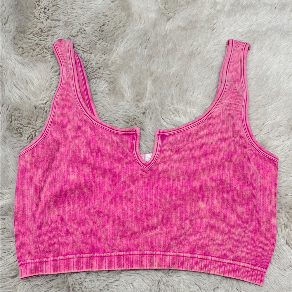Zenana Hot Pink Ribbed Crop Tank